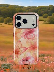GIIPPA 1pc Warm Orange Gradient Background With Watercolor Hand-Painted Hibiscus Pattern Design, Phone Case Compatible With Phone 17 Pro Max, 16 Pro Max, 15 Pro Max, 14 Pro Max, 13 Pro Max, 12 Pro Max, 11 Pro Max Plus, Shockproof Protective Cover - Orange - View 8