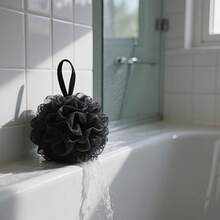 Unisex Soft Mesh Bath Sponge - Black & White Striped Exfoliating Body & Back Brush With Ergonomic Handle, Gentle Care For Sensitive Skin, Light Beige, Suitable For Bathing And Body Care, Body Bath Sponge, Sensitive Skin Light Beige Care - New Model - View 10