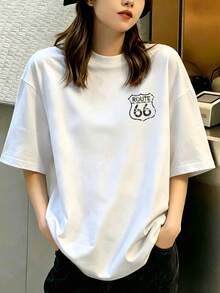 200g 100% Cotton T-Shirt, 2026 Summer Fashion Printed Short-Sleeve T-Shirt, Couple Style, Innerwear, Outerwear, Office Casual Round Neck Short-Sleeve Top - White - View 1
