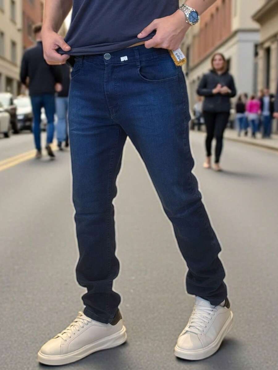 Men's Slim Fit Denim Jeans With Elastane And Lycra - 中性藍 - 查看 1