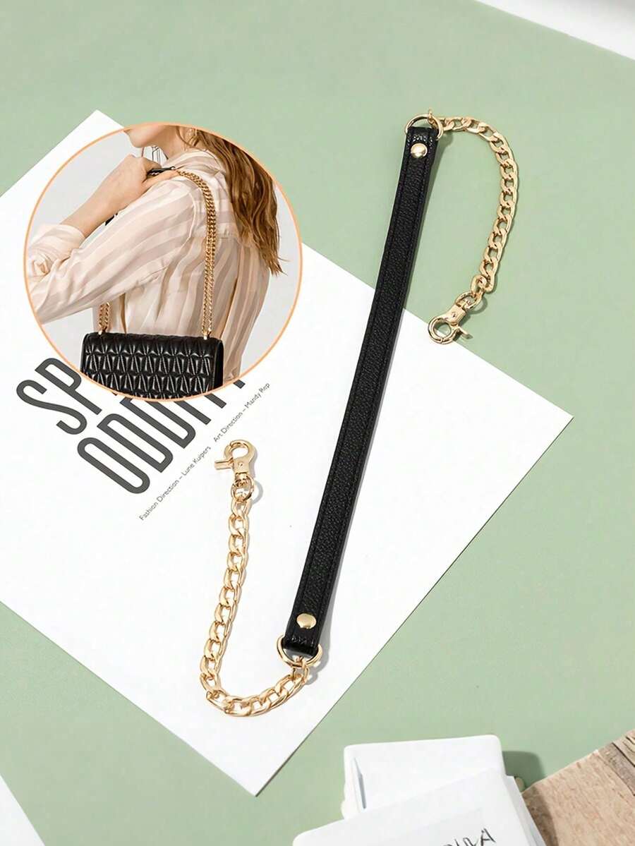 Gold Metal Chain With Black Shoulder Strap, Fashionable And Versatile, Suitable For DIY Handbag And Shoulder Bag Accessories - Multicolor - View 1