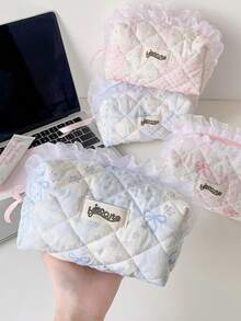 1 Buah Tas Kosmetik Berbahan Renda dengan Hiasan Pita, Tas Penyimpanan Kapasitas Besar, Tas Kosmetik Penyimpanan Mewah dengan Pinggiran Renda - MultiWarna - View 10