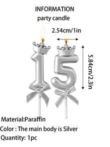 1 件银色数字蜡烛 0-9 皇冠和蝴蝶形生日派对蛋糕蜡烛 - 銀色 - 查看 8