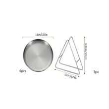 6pcs Stainless Steel Plate Set With Rack, Creative Fruit, Snack And Dessert Plate With Storage Rack, Graduation Gift - Silver - View 13