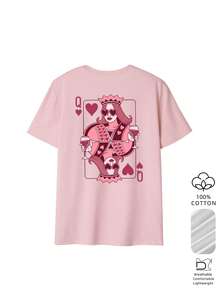 Women's Minimalist Coconut Tree Badge Print Short Sleeve T-Shirt, Slim Fit Round Neck, Fresh Casual Vacation Style Pink Summer - Pink - View 2