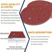 30pcs 150MM 6 Inch 6 Hole Hook And Loop Sanding Discs Random Orbit Sander Sandpaper 60/80/100/120/150/180/240/320/400/600 Grit - 紅色 - 查看 4