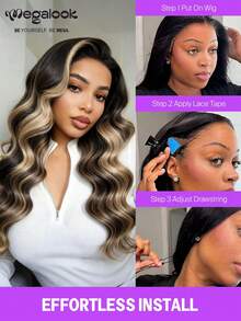 MEGALOOK Tóc giả ren phía trước 13x6, kiểu ombre vàng bạch kim, highlight balayage, sóng bồng bềnh, 100% tóc người, đã cắt sẵn, tỉa sẵn đường chân tóc tự nhiên, nút thắt đã tẩy trắng, rẽ ngôi giữa, mật độ 180%, dài 18-30 inch, dành cho nữ. - Nhiều màu - Xem 5