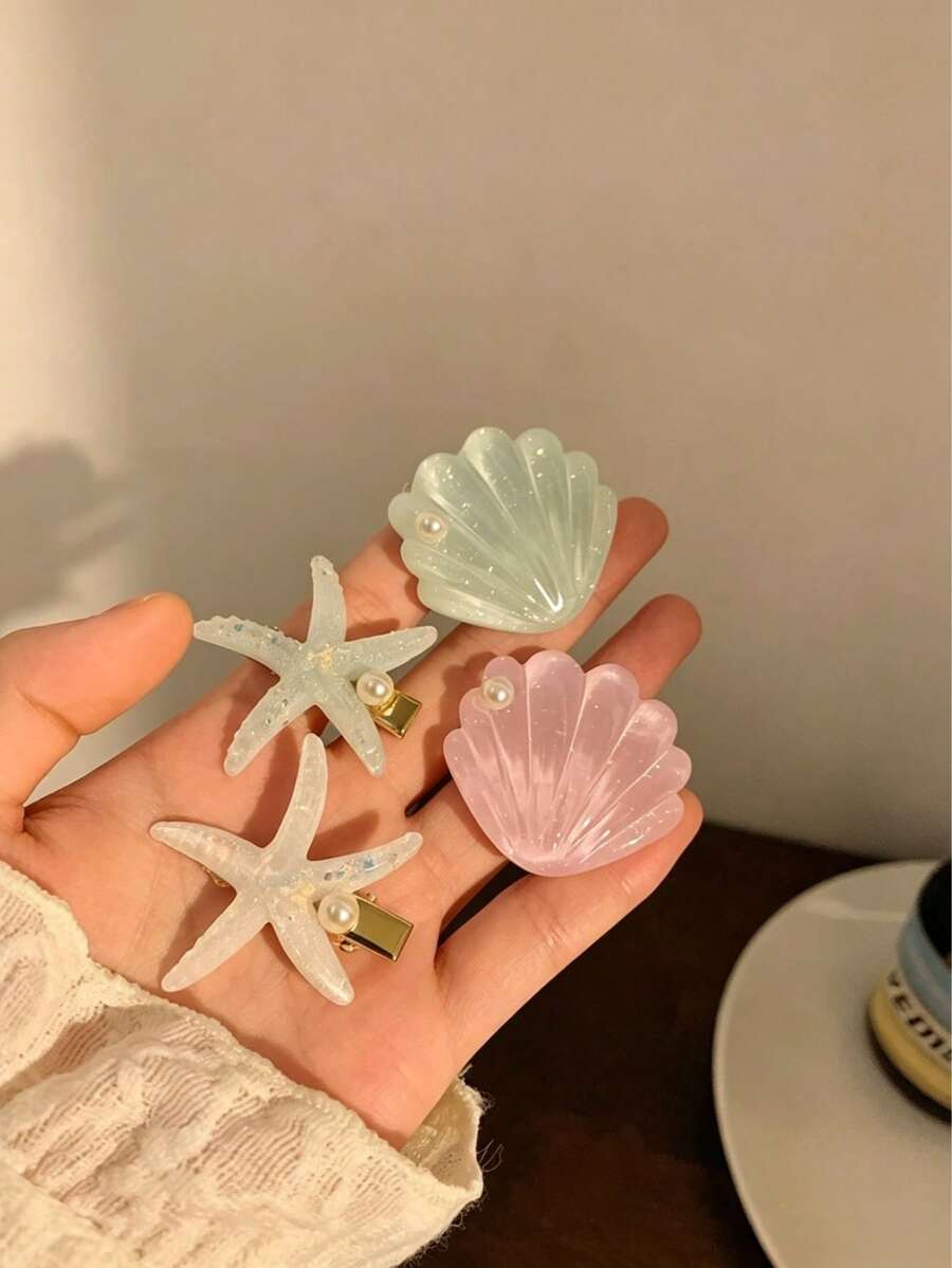 Mint Green Starfish Shell Hair Clip, Cute Versatile Summer Side Hair Barrette With Premium Texture