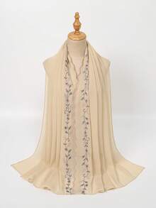 1 pièce Foulard long en mousseline brodé pour femmes, foulard doux, respirant, confortable et polyvalent, broderie de vigne, ourlet en forme d'éventail exquis, foulard léger, respirant et doux, convient pour les fêtes, les voyages, la photographie et d'autres occasions, toutes saisons - Multicolore - Voir 15