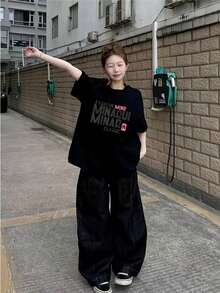 Comfortable T-Shirt, Unique Design, Unisex, Couple Style. Perfect For Casual Wear - 黑色 - 查看 4