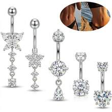 5pcs Stainless Steel Butterfly, Water Drop, Deer Horn Belly Ring Set, Inlaid With Sparkling Zirconia, Sexy Women's Belly Piercing Jewelry, Suitable For Holiday Wear - A - View 10