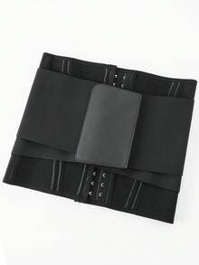 1pc Black Nylon Elastic Tummy Control Waist Trainer For Women, Sports Fitness Waist Cincher With Double Compression - Black - View 4