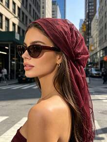 1 chiếc băng đô ren tua rua phong cách Pháp cổ điển, khăn bandana tam giác móc rỗng, phụ kiện tóc đa năng phù hợp cho đi du lịch/phong cách đường phố/đi biển - Nhiều màu - Xem 3