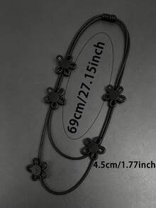 MARLIWOO 1pc Black Hollow Flower Multilayer Long Necklace, Minimalist Gothic Style Jewelry, Versatile For Daily And Work Wear - Black - View 6