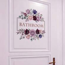 1pc Mori Style Watercolor Floral Bathroom Sticker, Purple Bouquet , Bathroom Door Sign Beautification Sticker - Multicolor - View 1