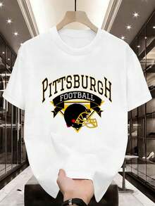 Camiseta gráfica de fútbol americano de Pittsburgh para hombre, tejido de alta calidad, ajuste cómodo, estilo hip-hop urbano, transpirable - Blanco - Ver 2