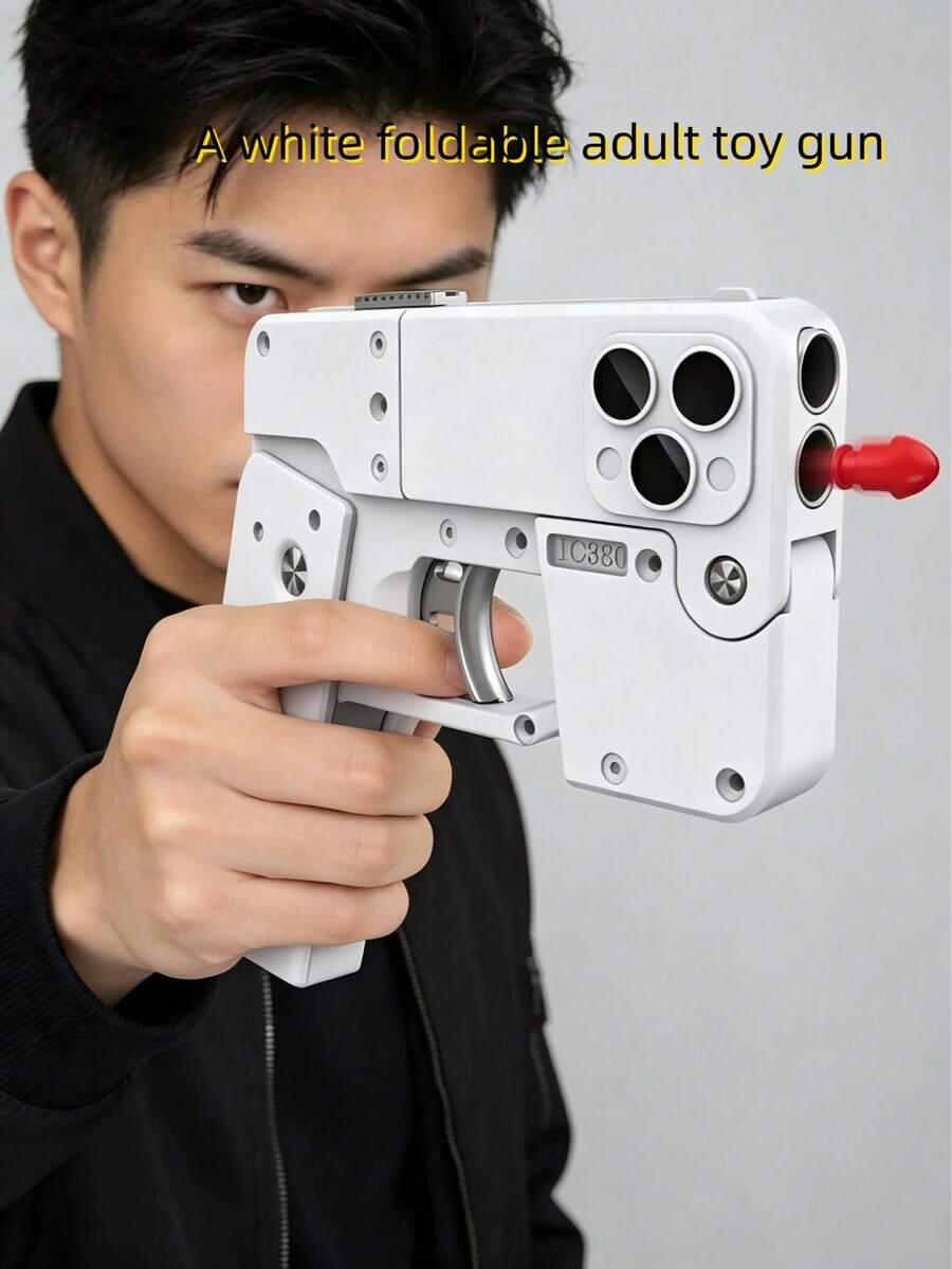 Foldable Youth Adult Mobile Phone Gun Toy - Automatically Fires Soft Bullets - Compact Portable Stress-Relieving Gadget - High-Quality Plastic Material - Long-Lasting And Durable Entertainment Experience - White - View 1