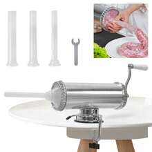 Edelstahl Wurstfüllmaschine Manuell Mit 2-Gang Getriebe, Wurstpresse & Spritze Für Selbstgemachte Würste, Ideal Für Hobbyfleischer & Hausgebrauch, Inkl. Füllrohre Für Vegane & Fleischwürste - Silber - Übersicht 1