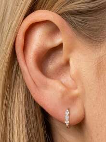 1Pc 16G 925 Sterling Silver White Opal Stud Earring, 18K Gold Plated Fire Opal Bead Internally Threaded For Women Girls Daily Wear, Sold Individually - Gold - View 10
