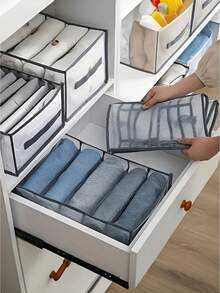 Clear Divided Drawer Organizer Bins, Foldable Fabric Closet Storage Boxes With Handle For Clothes Underwear Socks, Perfect For Wardrobe Drawer Bedroom & Home Clothing Organization - Multicolor - View 6