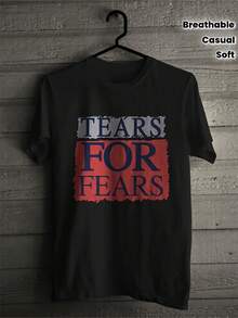 Tears for Fears logotyp-t-shirt - Ikoniskt grafiskt tryck i blått och rött, unisex t-shirt i avslappnad streetstil, mjuk och luftig kortärmad topp med rund hals för vardagsbruk (Officiell merchandise-stil) - Svart - Visa 2