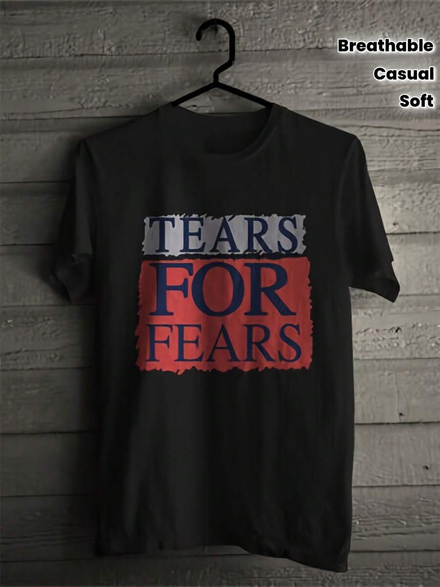 Tears for Fears logotyp-t-shirt - Ikoniskt grafiskt tryck i blått och rött, unisex t-shirt i avslappnad streetstil, mjuk och luftig kortärmad topp med rund hals för vardagsbruk (Officiell merchandise-stil)