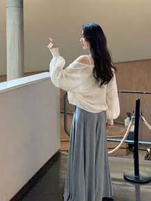 Cárdigan de punto transparente blanco de verano - Elegante, simple, dulce estilo casual de la calle Y2K Cárdigan de punto suelto de manga larga y corto con abertura frontal - Albaricoque - Ver 3