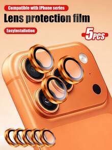5pcs Ultra-Clear Tempered Glass Camera Lens Protector - Fit For IPhone 17 Pro Max/17 Pro/17 Air/17, 16 (6.1 Inch) And 16 Plus (6.7 Inch), 9H Tempered Glass Metal Independent Ring Protective Case, High Definition Transparent, Fit For IPhone 15 Pro Max, 14 Plus, 13, 12, 11, 15 Pro, 15 Plus, 14 Pro - Perfect Fit, Scratch-Resistant Protective Case (5pcs, Orange) - Orange - View 1