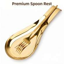1-5 piezas Reposacucharas con forma de pez de acero inoxidable dorado, soporte anti-óxido para utensilios para el hogar & restaurante - Dorado - Ver 10