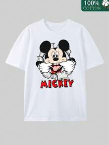 Officially Licensed By Disney With Disney Mickey Mouse Breakthrough Printed Graphics. 100% Cotton Loose Casual Tee, Soft, Breathable And Comfortable Fabric. Unisex Crew Neck Short Sleeve T-Shirt. - White - View 4