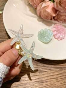 Mint Green Starfish Shell Hair Clip, Cute Versatile Summer Side Hair Barrette With Premium Texture - Multicolor - View 8