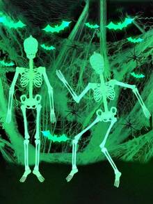 90cm Fluoreszierende Halloween Skelett Dekoration, Ganzkörper leuchtendes verstellbares Gelenk Skelett, Kunststoff Horror Hängedekoration, geeignet für Innen-/Außenbereich Garten, Terrasse, fluoreszierend grüne Skelett Figur, wiederverwendbare Halloween Themen Veranstaltung Dekoration, Halloween Dekoration, Halloween Deko, Halloween Party Zubehör - mehrfarbig - Übersicht 1