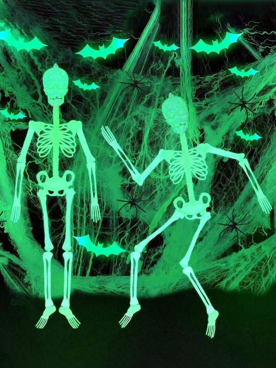 90cm Fluoreszierende Halloween Skelett Dekoration, Ganzkörper leuchtendes verstellbares Gelenk Skelett, Kunststoff Horror Hängedekoration, geeignet für Innen-/Außenbereich Garten, Terrasse, fluoreszierend grüne Skelett Figur, wiederverwendbare Halloween Themen Veranstaltung Dekoration, Halloween Dekoration, Halloween Deko, Halloween Party Zubehör - mehrfarbig - Übersicht 1