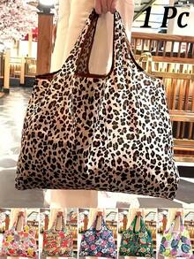 New Foldable Shopping Bag, Suitable For Daily Shopping, Outings, Beach Trips, Summer Outfits, Fashionable Leopard Print Handbag, Durable Polyester Material, Women's Large Capacity Leopard Print Handbag | Large Capacity, Easy To Fold, Suitable For Daily, Travel, Work, Shopping - Fashionable Leopard Print Handbag, Multifunctional Handbag, Sturdy And Durable Handles, Fashion Accessory - Gold - View 7