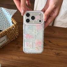 Funda de teléfono de moda creativa con purpurina, estrella y patchwork de lirio rosa compatible con Apple 17 Pro Max, 16 Pro Max, 15 Pro, 14, 13, funda de teléfono linda para niñas, cubierta protectora para niños y niñas, funda de teléfono de primavera/verano, regalo de cumpleaños, regalo de vacaciones - Rosa Pálido - Ver 10