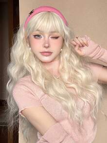 [TOPSHE LUMA] Elegant Long Curly Wig For Women - Full Head Coverage, Natural-Looking Synthetic Hair With Water Wave Texture, Rose Net Cap, 150% Density - Gold - View 4