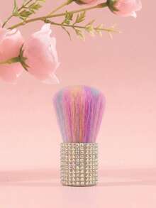 1 buah Kuas Bedak Rhinestone Warna Pelangi, Kuas Highlighter, Kuas Makeup, Kuas Pembersih Kuku, dengan Gagang Berhiaskan Berlian Warna Pink AB, Alat Kuku & Makeup Kelas Atas - Putih - View 8