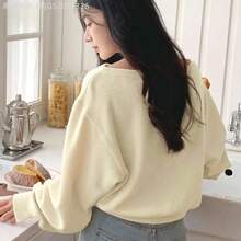 Yunuo Menswear  Camiseta de manga larga con hombros asimétricos, ajuste holgado y unicolor, top casual y lindo para mujer - Negro - Ver 6