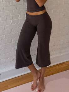 Women Wide Leg Capri Yoga Pants Low Rise Loose Fit Flared Lounge Yoga Flare Culottes Cropped Pants Summer Workout Going Out Palazzo Pants Trousers - 咖啡棕 - 查看 7