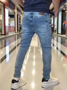 Men's Slim Fit Premium Denim Jeans With Elastane Lycra - 藍色奢華 - 查看 3