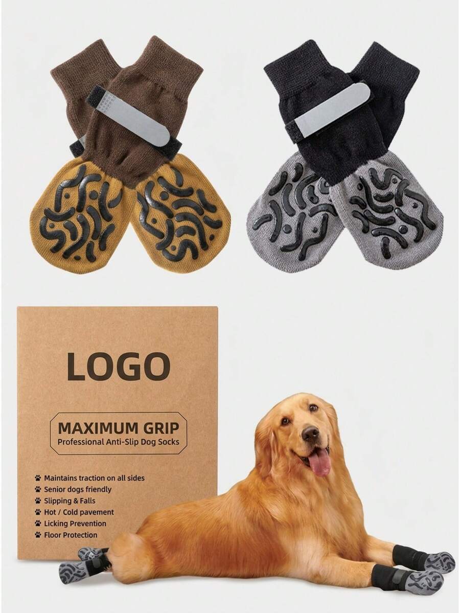 4 Pairs Non-Slip Dog Socks, Shoes And Socks For Medium To Large Dogs, Indoor Pet Socks And Leg Protectors - Black - View 1