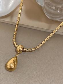 Conjunto de pendientes y collar de acero inoxidable chapado en oro de 18K con gota de agua lisa, collar de mujer, pendientes de mujer, joyería de acero inoxidable, joyería chapada en oro, adecuada para uso diario, citas, vacaciones, fiesta de graduación, Día de la Madre, joyería de playa, joyería de verano, joyería de estilo bohemio - Multicolor - Ver 2