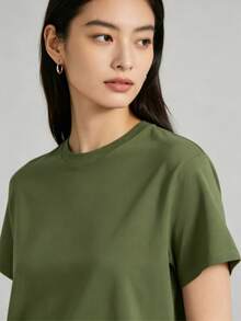 Loose V Neck Red Women's Tee Curved American Text Floating Star Strip Flag Print, Silky Smooth Top For Patriotic Anniversary Holiday Wear - 綠色 - 查看 4