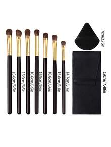 9PCS Eyeshadow Brush Set With PU Pouch&Powder Puff,Black Wooden Handles Horsehair Brush Head,Professional Eye Makeup Kit - Multicolor - View 6