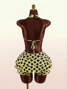 New Leopard Print Dress With A Halter Neck And Ties - 綠色 - 查看 2