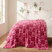 Bow Flannel Blanket, Cherry Bow Soft Plush Comfortable Wool Blanket, Suitable For Sofa Bed Resting, Ideal Gift For Family, Adults, Wife And Yourself - Multicolor - View 3