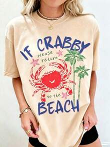 1pcsWomen's If Crabby Please Return To The Beach Salty Graphic T-Shirt 100% Cotton Double-Sided Print Oversized Casual Summer Tops |   Summer Clothes |   Vacation OutfitsSoft Whale Shark Isaiah 43:2 Bible Verse Ocean Print Casual Summer T-Shirt  Summer Tops - 杏子 2 - 查看 16