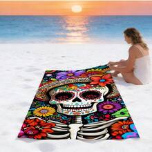 1pc Day Of The Dead Sugar Skull Floral Print Beach Towel, Sand Free Quick Dry Absorbent Microfiber Pool Towel, Lightweight Summer Travel Swimming Beach Accessory - L - View 9