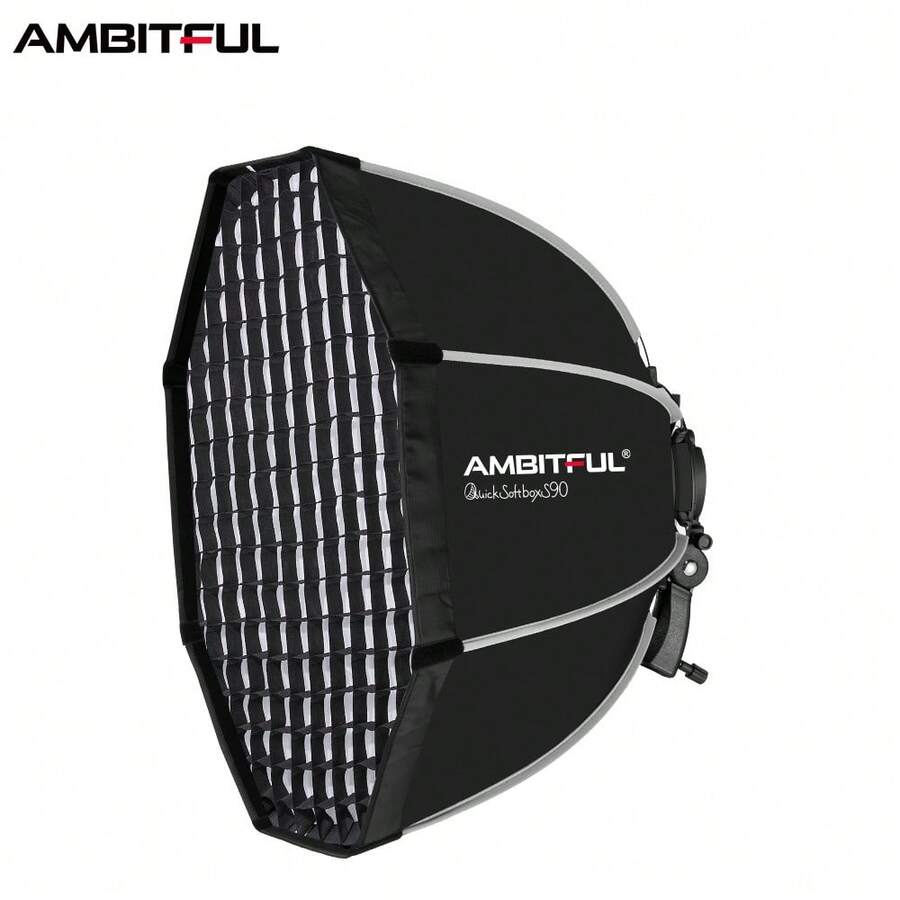 Ambitful 65/90 سم سوفت بوكس ثماني الأضلاع سريع الفك مع شبكة قرص العسل، سوفت بوكس فلاش قابل للطي ومحمول، موزع فلاش Bowens Mount، مناسب لتصوير البورتريه بفلاش الكاميرا