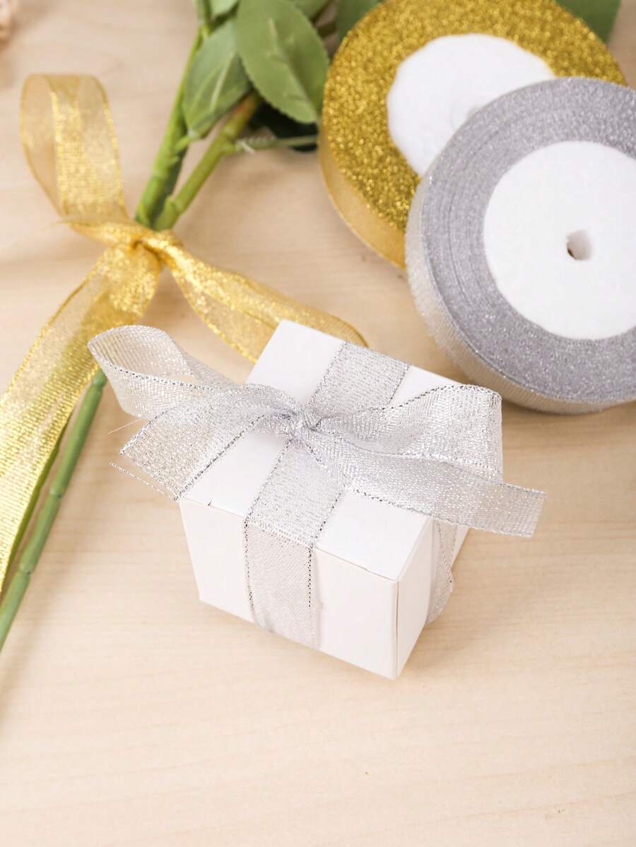 Cinta de Purpurina Dorada & Plateada de 2cm de Ancho, 20m/Rollo, Cinta de Purpurina Metálica Sin Desprendimiento, Adecuada para Envolver Regalos, Cajas de Repostería, Cestas de Frutas, Manualidades DIY y Todas las Decoraciones Festivas - Cinta brillante - Ver 1